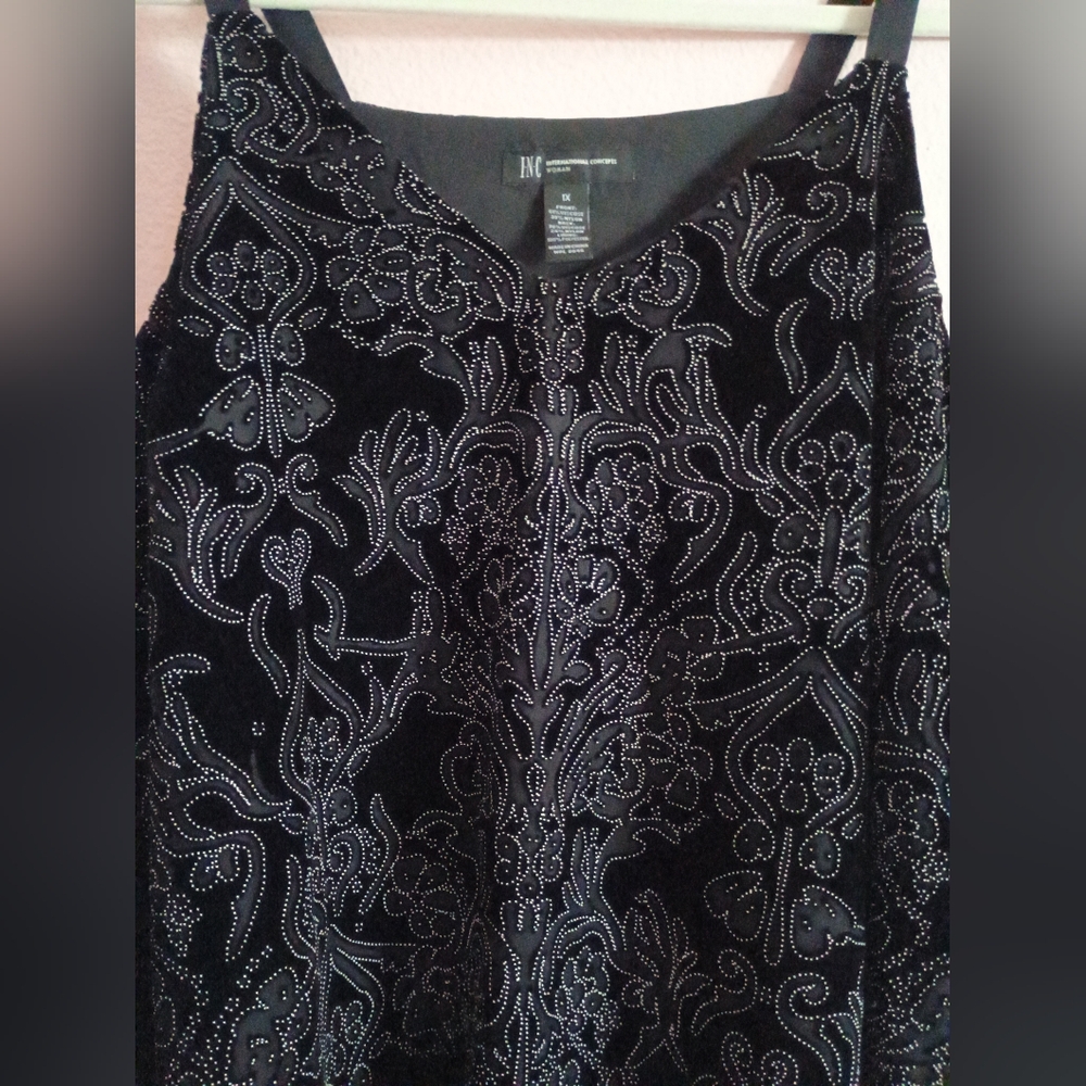 INC International Concepts Embellished Black Tank Top